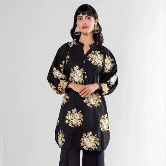 KHAADI Floral Embroidered Cambric Raglan Top Kurta Dress Womens 12 - Picture 2 of 12